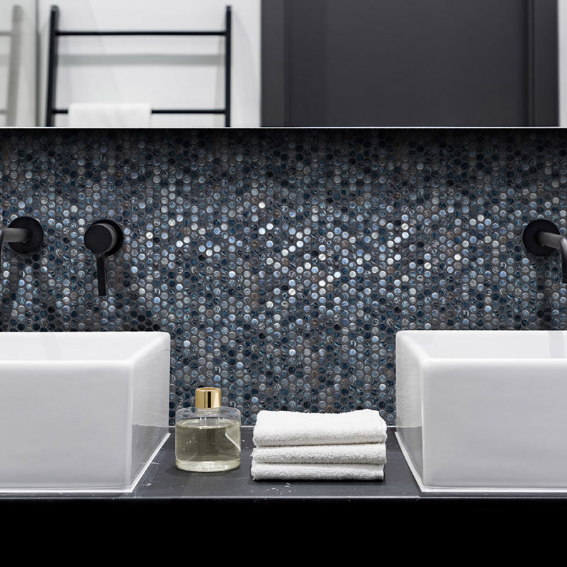 Onix Penny Arrecife Iridis Grey Gloss Glass Mosaic Tile 287x284mm Sheet (19x19mm Chip Size)