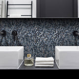 Onix Penny Arrecife Iridis Grey Gloss Glass Mosaic Tile 287x284mm Sheet (19x19mm Chip Size)
