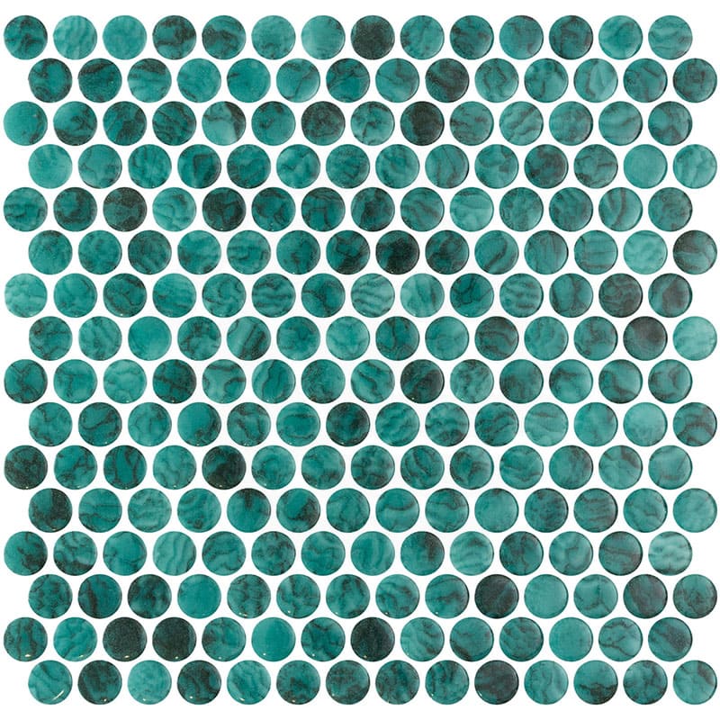 Onix Penny Arrecife Emerald Gloss Glass Mosaic Tile 287x284mm Sheet (19x19mm Chip Size)