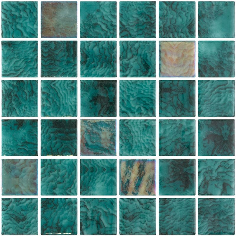 Onix Penta Arrecife Iridis Emerald Glass Mosaic Tile 310×310mm Sheet (50x50mm Chip Piece)