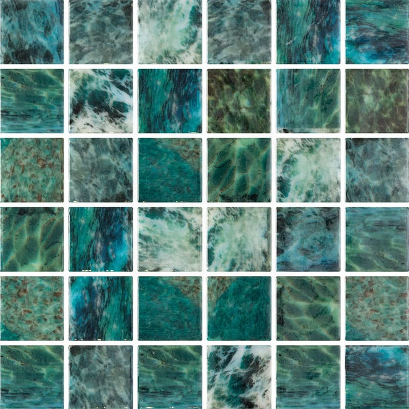 Onix Penta Mar Green Gloss Glass Mosaic Tile 310×310mm Sheet (50x50mm Chip Piece)