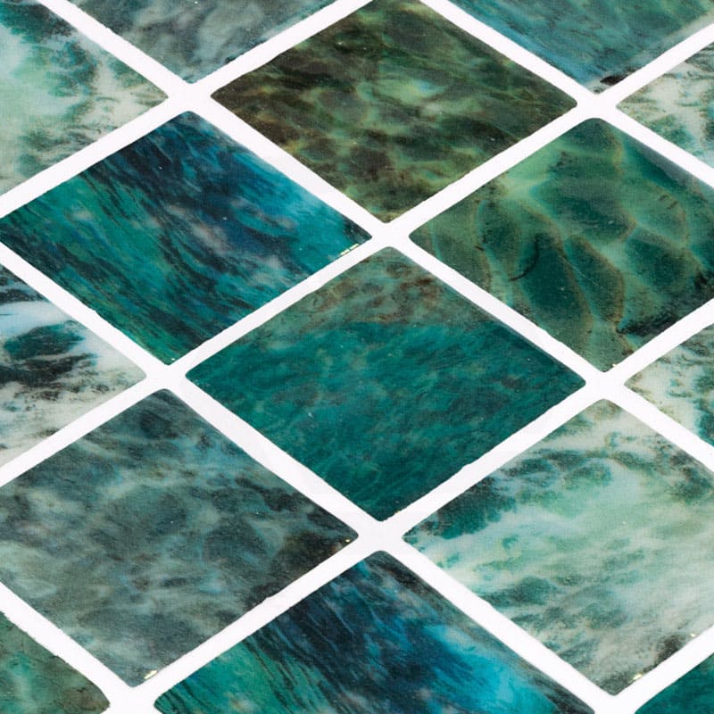 Onix Penta Mar Green Gloss Glass Mosaic Tile 310×310mm Sheet (50x50mm Chip Piece)