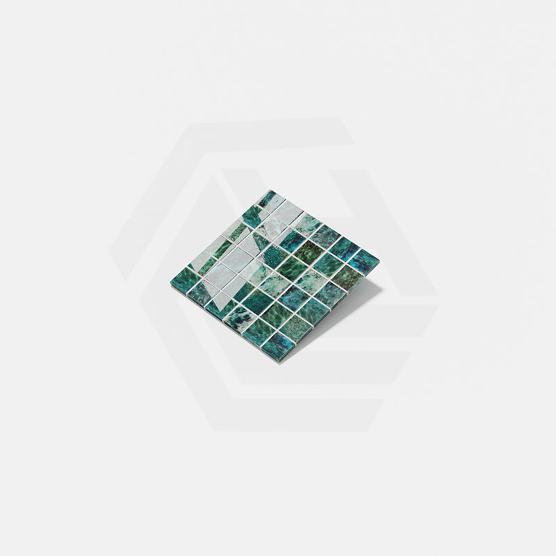 Onix Penta Mar Green Gloss Glass Mosaic Tile 310×310mm Sheet (50x50mm Chip Piece)
