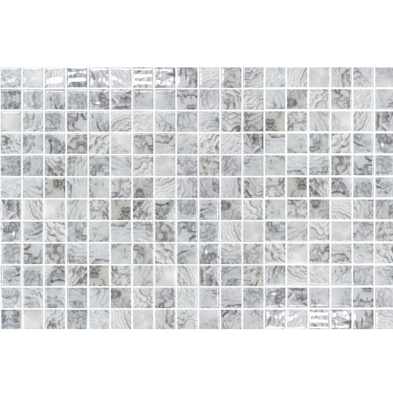 Onix Vanguard Arrecife Iridis Argent Gloss Glass Mosaic Tile 310x467mm Sheet (25x25mm Chip Size)