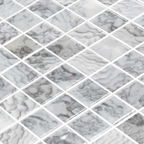 Onix Vanguard Arrecife Iridis Argent Gloss Glass Mosaic Tile 310x467mm Sheet (25x25mm Chip Size)