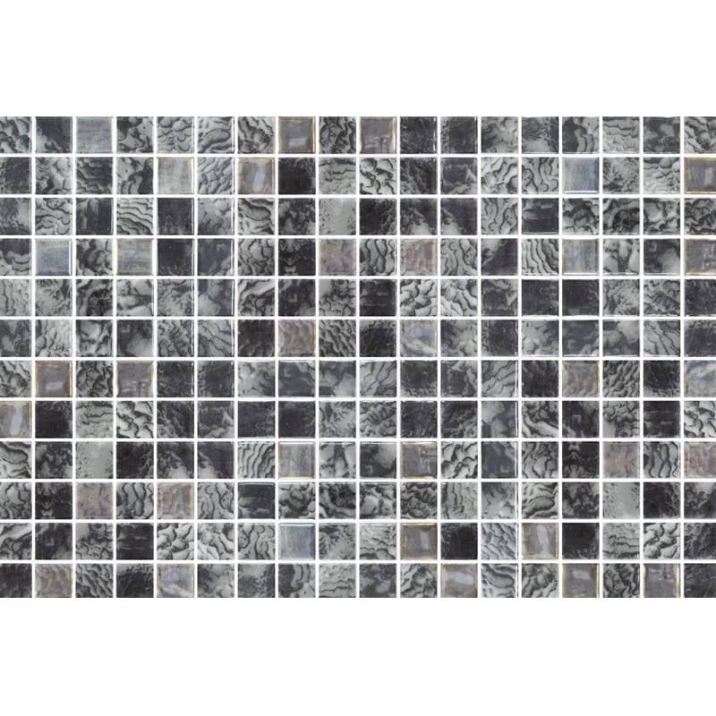 Onix Vanguard Arrecife Iridis Ash Gloss Glass Mosaic Tile 310x467mm Sheet (25x25mm Chip Size)