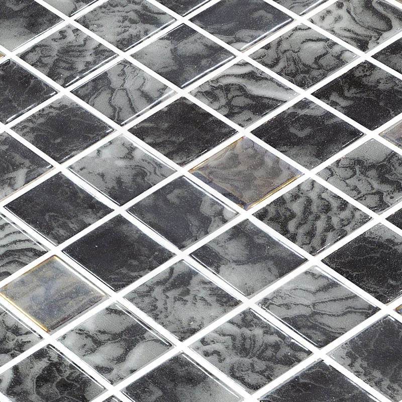 Onix Vanguard Arrecife Iridis Ash Gloss Glass Mosaic Tile 310x467mm Sheet (25x25mm Chip Size)