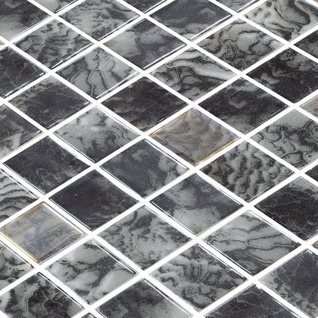 Onix Vanguard Arrecife Iridis Ash Gloss Glass Mosaic Tile 310x467mm Sheet (25x25mm Chip Size)