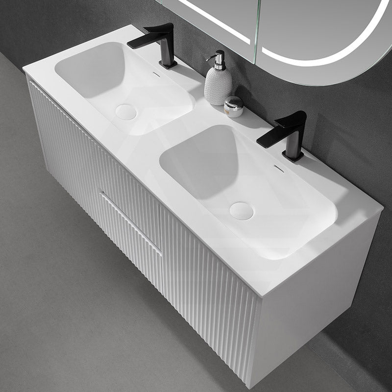 600-1500mm Lukka Chasey Solid Surface Stone Basin with Overflow 12 O'clock Semi-Drilled Tap Hole