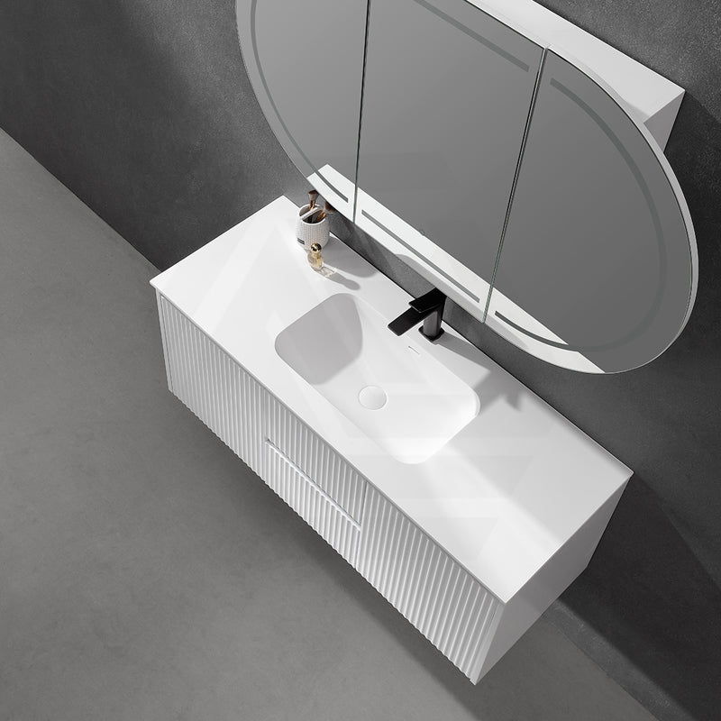 600-1500mm Lukka Chasey Solid Surface Stone Basin with Overflow 12 O'clock Semi-Drilled Tap Hole
