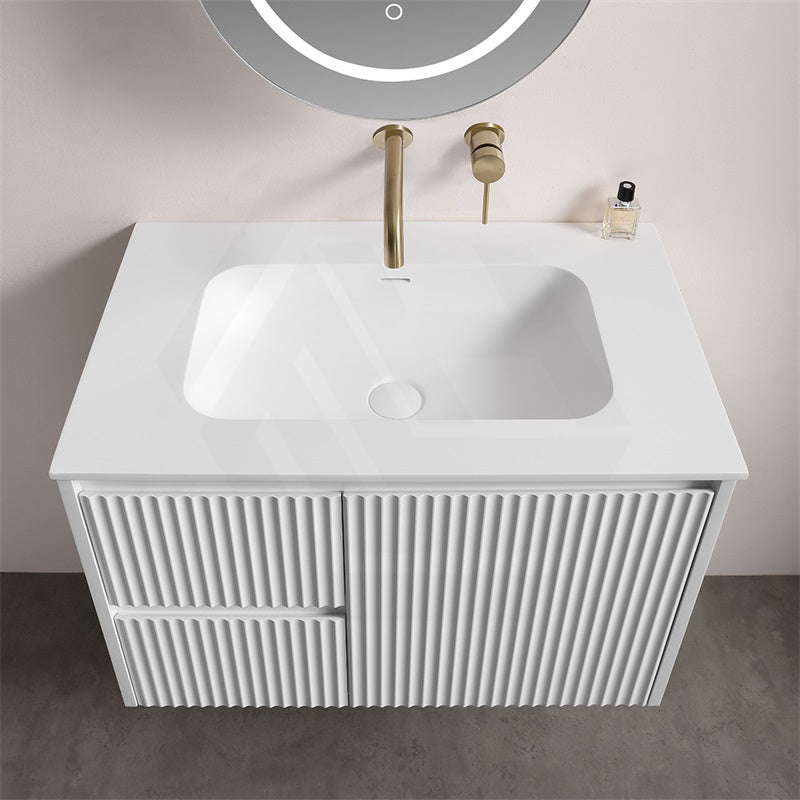 600-1500mm Lukka Chasey Solid Surface Stone Basin with Overflow 12 O'clock Semi-Drilled Tap Hole