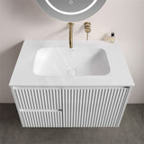 600-1500mm Lukka Chasey Solid Surface Stone Basin with Overflow 12 O'clock Semi-Drilled Tap Hole