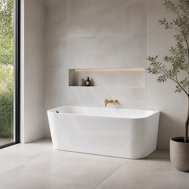 Seima Plati 130 Acrylic Back To Wall Bathtub with Smartfill System 1500/1700mm - Gloss White