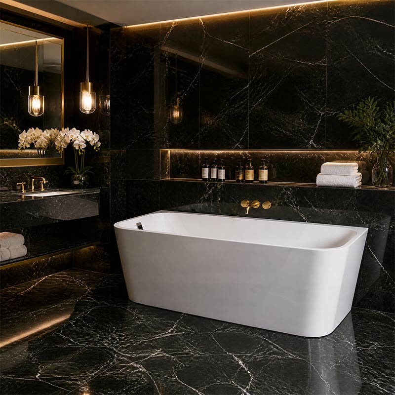 Seima Plati 130 Acrylic Back To Wall Bathtub with Smartfill System 1500/1700mm - Gloss White