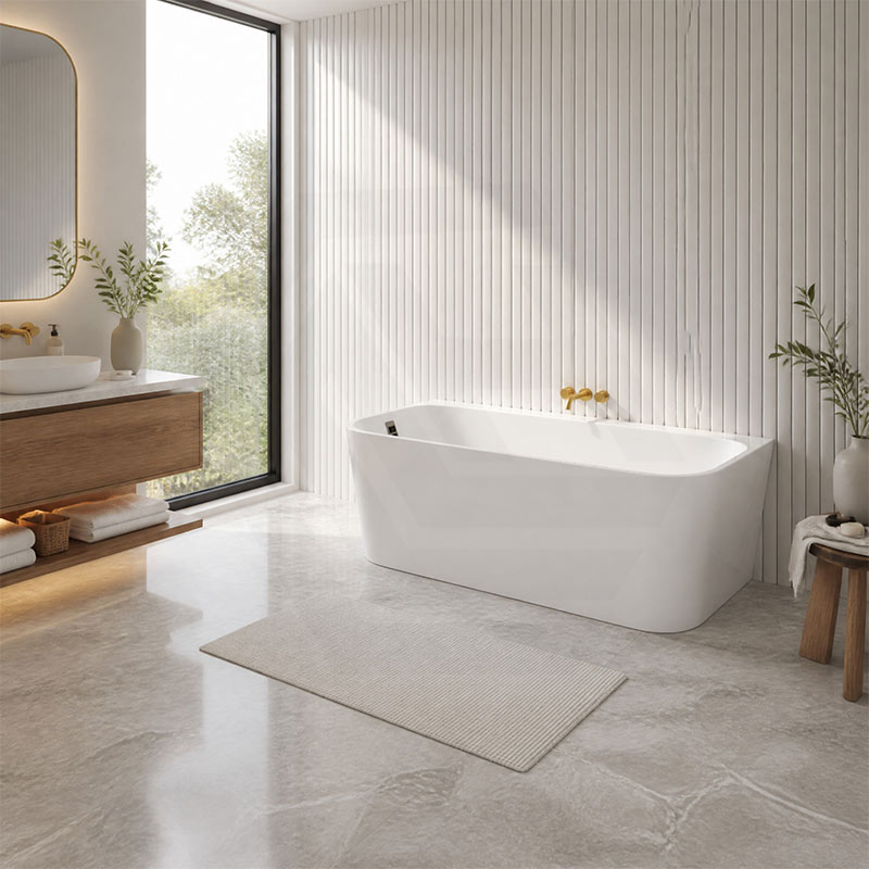 Seima Plati 130 Acrylic Back To Wall Bathtub with Smartfill System 1500/1700mm - Gloss White