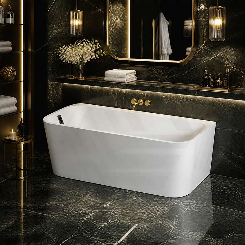Seima Plati 130 Acrylic Back To Wall Bathtub with Smartfill System 1500/1700mm - Gloss White