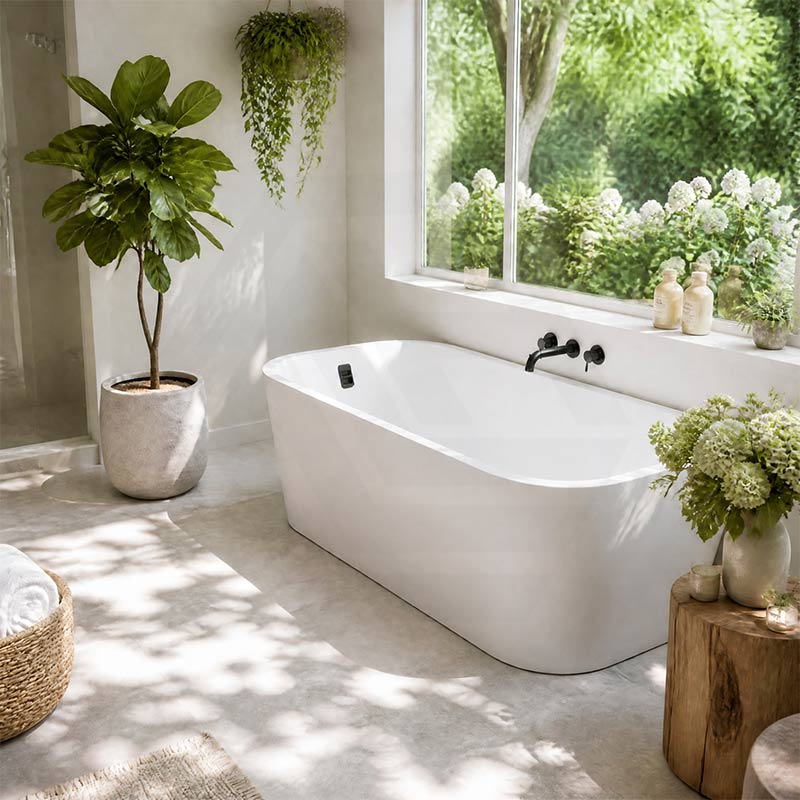 Seima Plati 130 Acrylic Back To Wall Bathtub with Smartfill System 1500/1700mm - Gloss White