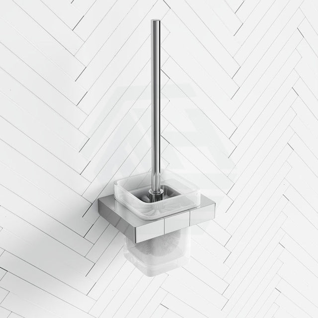 Seto Chrome Brass Square Toilet Brush With Frosted Glass Brushes & Holders
