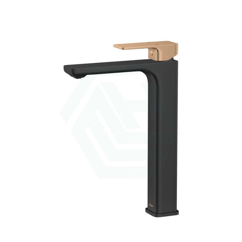 Seto Solid Brass Matt Black & Rose Gold Handle Tall Basin Mixer Tap For Vanity And Sink