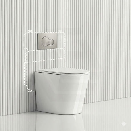 Geberit Sigma8 Inwall Cistern with Rimless Tornado Wall Faced Toilet Pan & Fienza Push Button 580x360x420mm - Gloss White