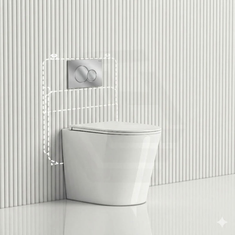 Geberit Sigma8 Inwall Cistern with Rimless Tornado Wall Faced Toilet Pan & Fienza Push Button 580x360x420mm - Gloss White