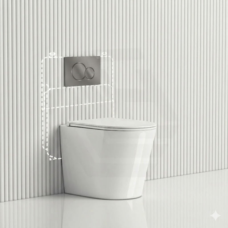 Geberit Sigma8 Inwall Cistern with Rimless Tornado Wall Faced Toilet Pan & Fienza Push Button 580x360x420mm - Gloss White
