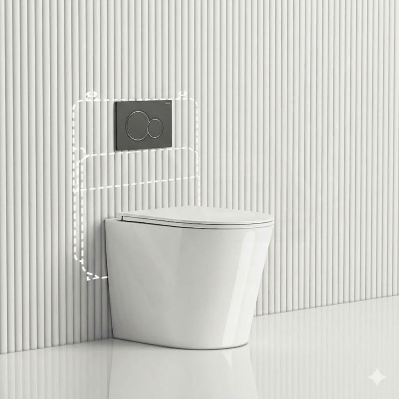 Geberit Sigma8 Inwall Cistern with Rimless Tornado Wall Faced Toilet Pan & Fienza Push Button 580x360x420mm - Gloss White