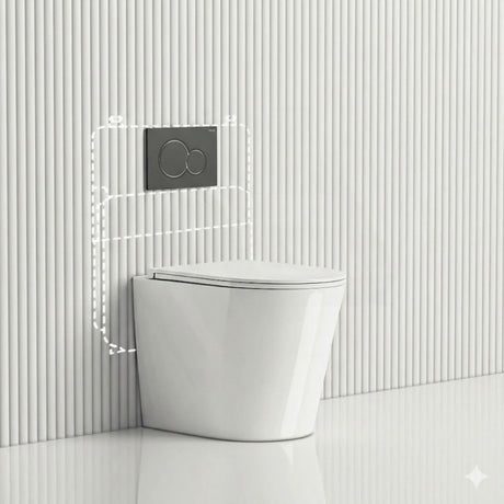 Geberit Sigma8 Inwall Cistern with Rimless Tornado Wall Faced Toilet Pan & Fienza Push Button 580x360x420mm - Gloss White