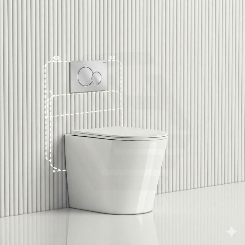 Geberit Sigma8 Inwall Cistern with Rimless Tornado Wall Faced Toilet Pan & Fienza Push Button 580x360x420mm - Gloss White