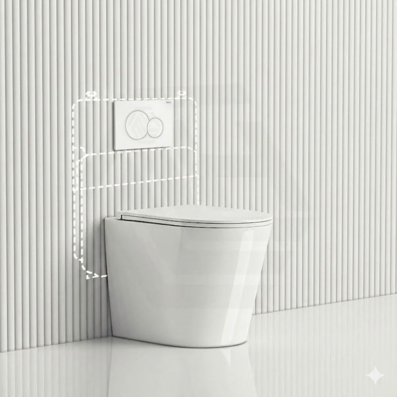 Geberit Sigma8 Inwall Cistern with Rimless Tornado Wall Faced Toilet Pan & Fienza Push Button 580x360x420mm - Gloss White