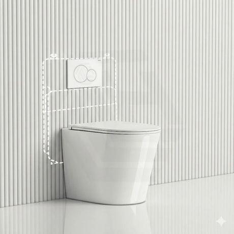 Geberit Sigma8 Inwall Cistern with Rimless Tornado Wall Faced Toilet Pan & Fienza Push Button 580x360x420mm - Gloss White