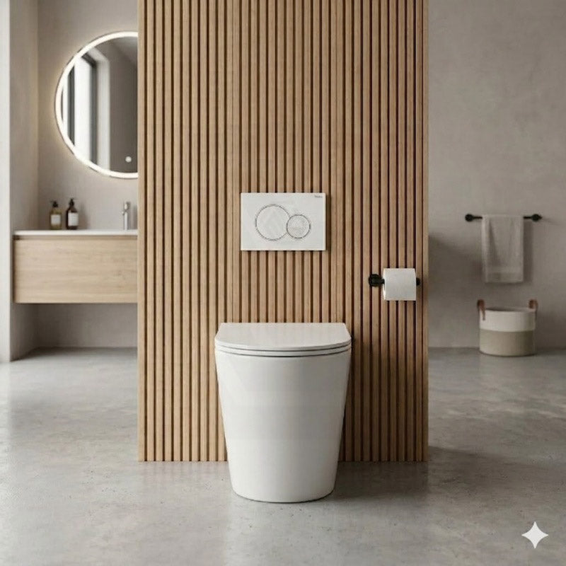Geberit Sigma8 Inwall Cistern with Rimless Tornado Wall Faced Toilet Pan & Fienza Push Button 580x360x420mm - Gloss White