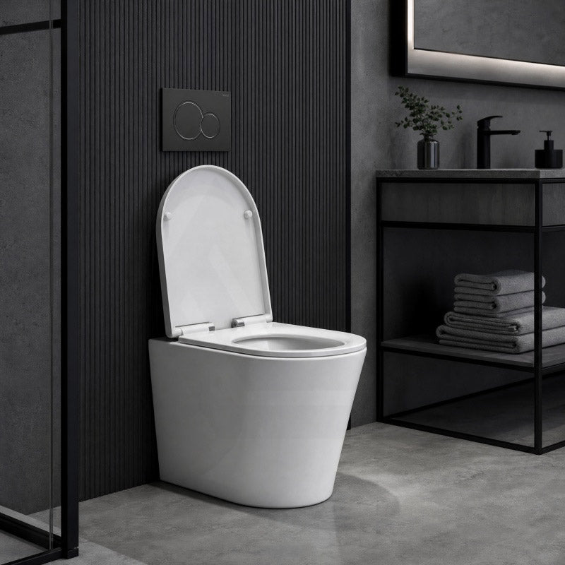 Geberit Sigma8 Inwall Cistern with Rimless Tornado Wall Faced Toilet Pan & Fienza Push Button 580x360x420mm - Gloss White