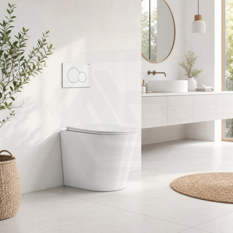 Geberit Sigma8 Inwall Cistern with Rimless Tornado Wall Faced Toilet Pan & Fienza Push Button 580x360x420mm - Gloss White