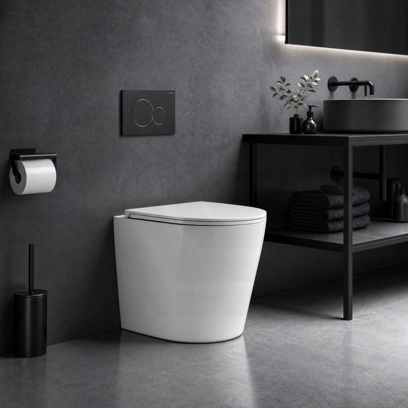 Geberit Sigma8 Inwall Cistern with Rimless Tornado Wall Faced Toilet Pan & Fienza Push Button 580x360x420mm - Gloss White