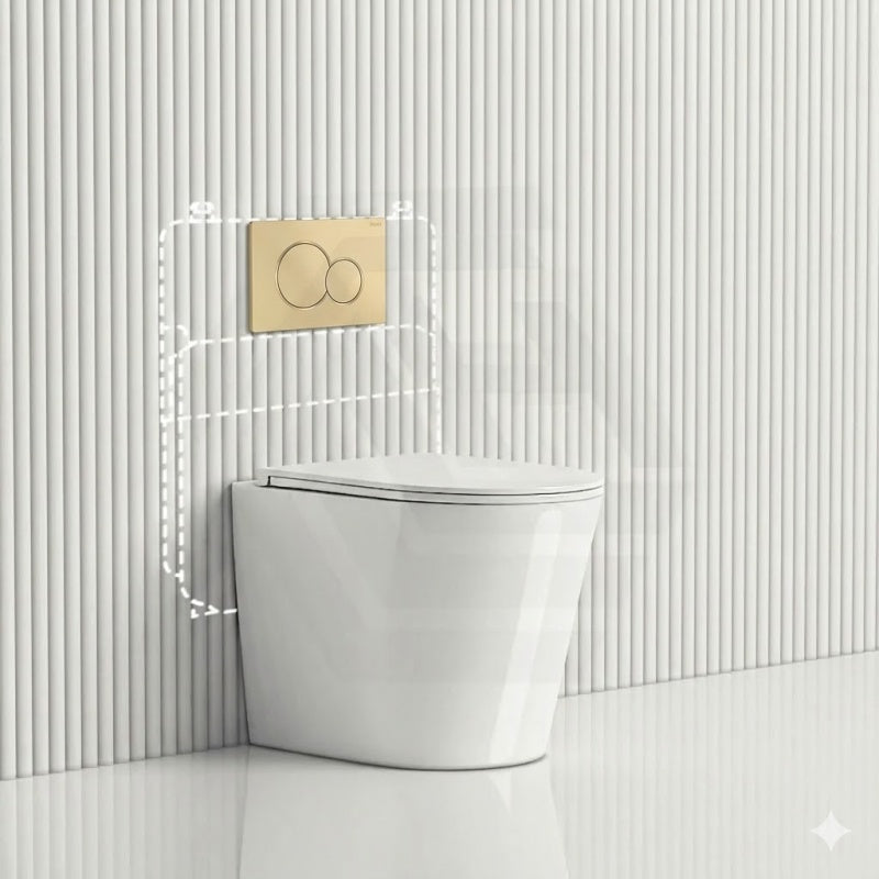 Geberit Sigma8 Inwall Cistern with Rimless Tornado Wall Faced Toilet Pan & Fienza Push Button 580x360x420mm - Gloss White