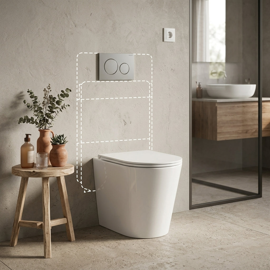 Geberit Sigma8 Inwall Cistern with Rimless Tornado Wall Faced Toilet Pan & Push Button 580x360x420mm - Gloss White