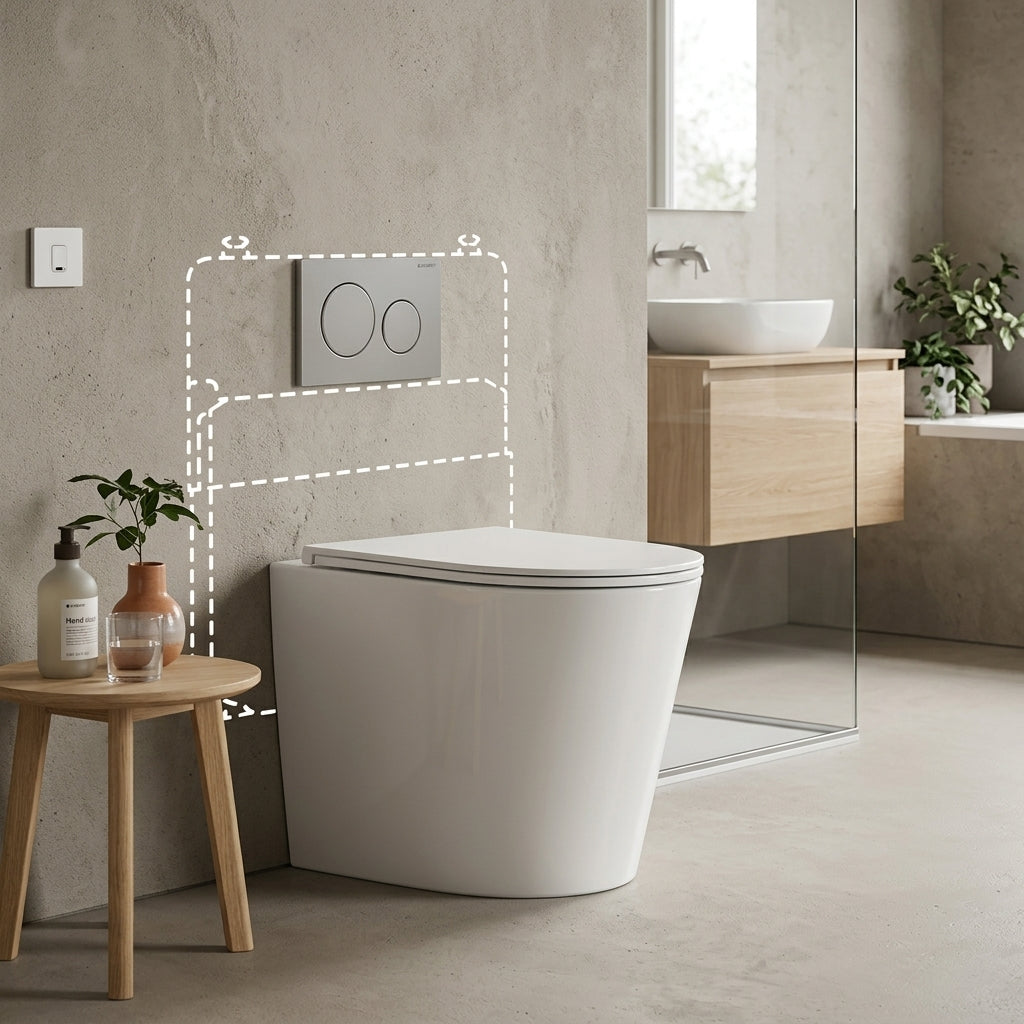 Geberit Sigma8 Inwall Cistern with Rimless Tornado Wall Faced Toilet Pan & Push Button 580x360x420mm - Gloss White
