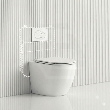 Geberit Sigma8 Inwall Concealed Cistern with Tornado Rimless Wall Faced Toilet Pan & Fienza Push Button SET 400x570x360mm - Gloss White