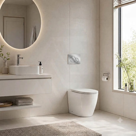 Geberit Sigma8 Inwall Concealed Cistern with Tornado Rimless Wall Faced Toilet Pan & Fienza Push Button SET 400x570x360mm - Gloss White