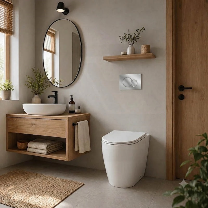Geberit Sigma8 Inwall Concealed Cistern with Tornado Rimless Wall Faced Toilet Pan & Fienza Push Button SET 400x570x360mm - Gloss White