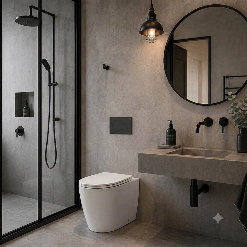 Geberit Sigma8 Inwall Concealed Cistern with Tornado Rimless Wall Faced Toilet Pan & Fienza Push Button SET 400x570x360mm - Gloss White