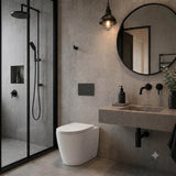 Geberit Sigma8 Inwall Concealed Cistern with Tornado Rimless Wall Faced Toilet Pan & Fienza Push Button SET 400x570x360mm - Gloss White
