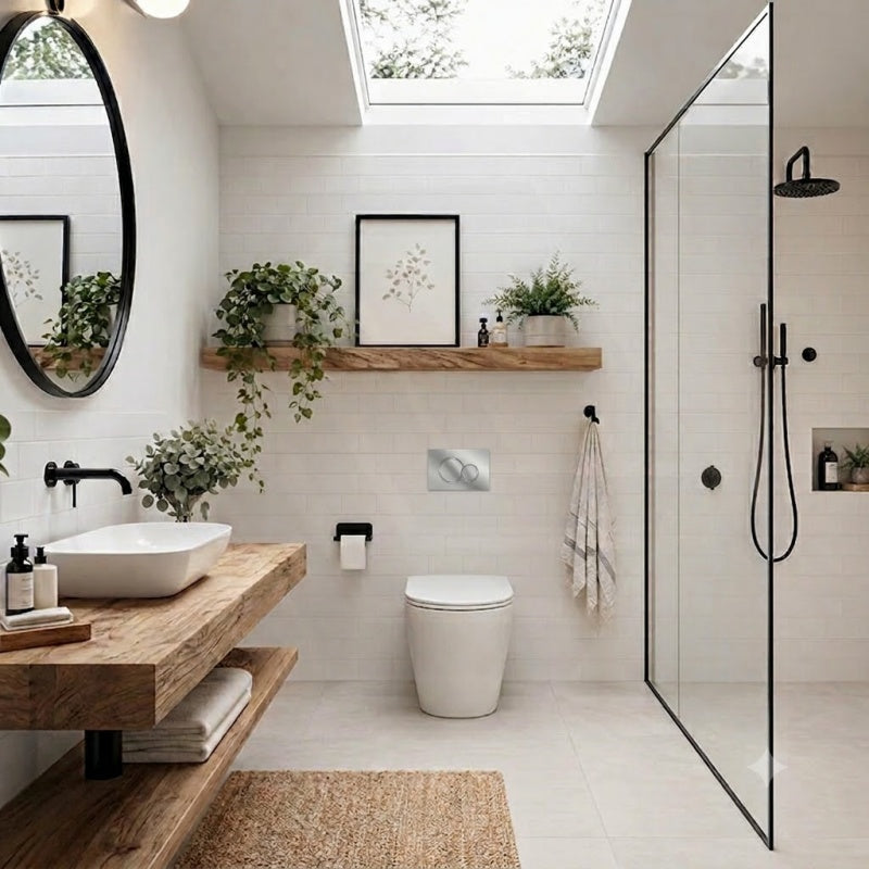 Geberit Sigma8 Inwall Concealed Cistern with Tornado Rimless Wall Faced Toilet Pan & Fienza Push Button SET 400x570x360mm - Gloss White