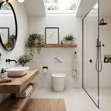 Geberit Sigma8 Inwall Concealed Cistern with Tornado Rimless Wall Faced Toilet Pan & Fienza Push Button SET 400x570x360mm - Gloss White
