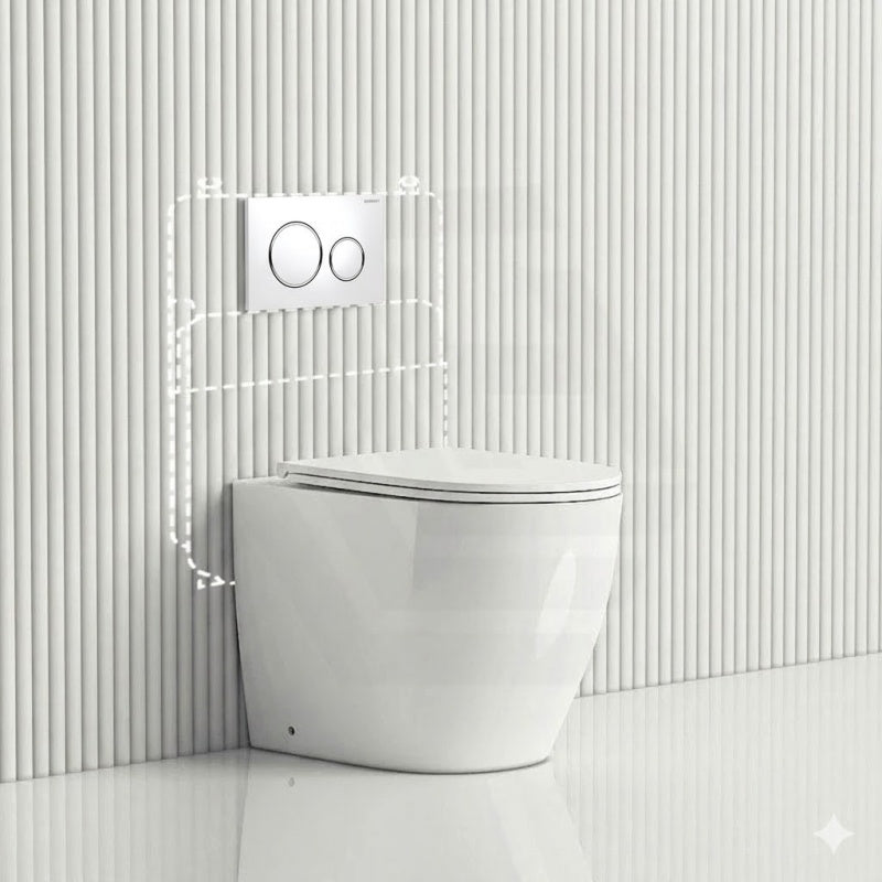 Geberit Sigma8 Inwall Concealed Cistern and Tornado Rimless Wall Faced Toilet Pan with Push Button SET 400x570x360mm