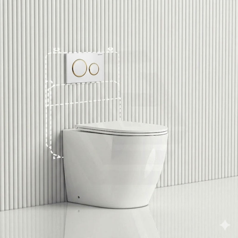 Geberit Sigma8 Inwall Concealed Cistern and Tornado Rimless Wall Faced Toilet Pan with Push Button SET 400x570x360mm
