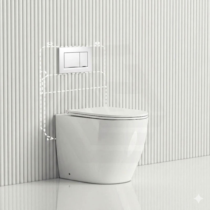 Geberit Sigma8 Inwall Concealed Cistern and Tornado Rimless Wall Faced Toilet Pan with Push Button SET 400x570x360mm