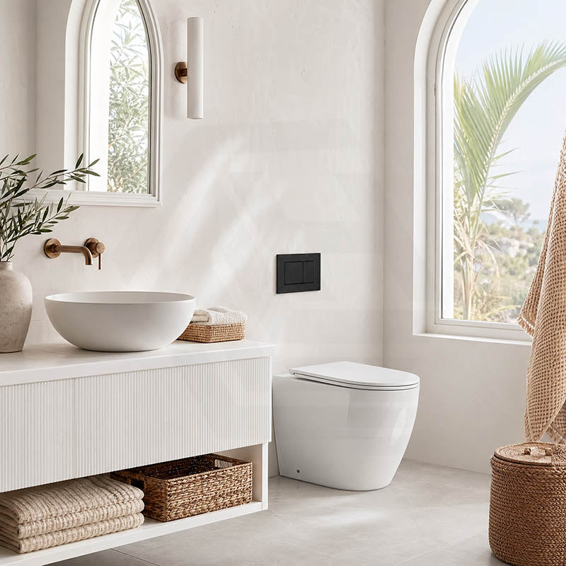 Geberit Sigma8 Inwall Concealed Cistern and Tornado Rimless Wall Faced Toilet Pan with Push Button SET 400x570x360mm