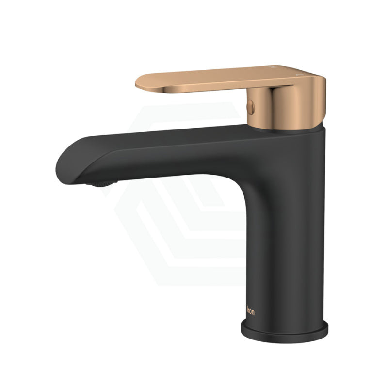 Solid Brass Matt Black & Rose Gold Handle Basin Mixer Tap For Vanity And Sink Multi-Colour Short